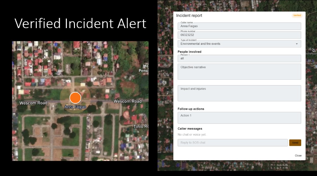 Verified incident pin on the map beside the incident report form